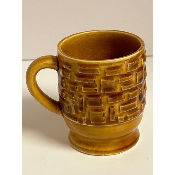 Vintage Brick Design Textured Yellow Brown Ceramic Coffee Tea Cocoa Mug - Picture 1 of 6
